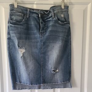 Kut from the Kloth Blue Distressed Denim Skirt